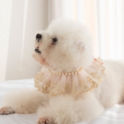 Cute Lace Necklace With Faux Peal Decor For Pets, Princess Style Necklace Perfect Photo Props Pet Jewelry Accessories